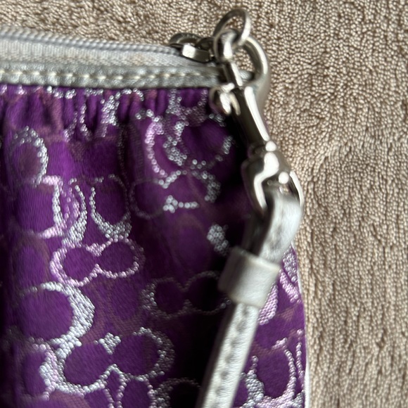Coach Lurex Small Signature Wristlet Purple and Silver Metallic - Picture 4 of 6
